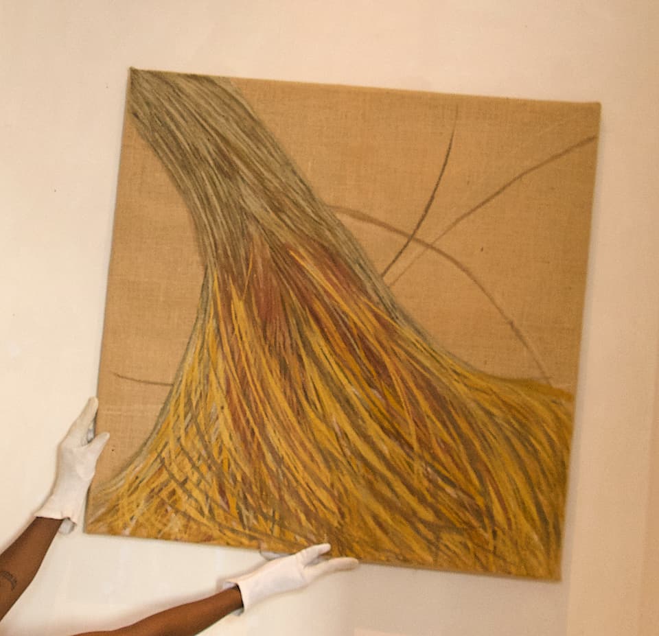 Œuvre de Michkati Madi — pigments minéraux sur toile de jute